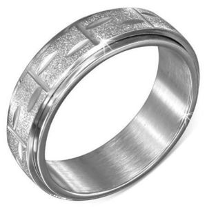 Inel argintiu din oţel - bandă sablată rotativă cu caneluri - Marime inel: 54 imagine