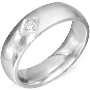 Inel argintiu lucios din oţel cu un pătrat decupat şi un zirconiu transparent - Marime inel: 52 imagine