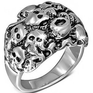 Inel argintiu lucios din oţel - cu multe cranii - Marime inel: 54 imagine