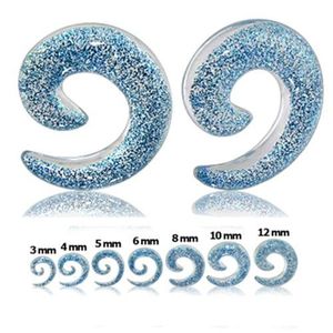 Expander transparent pentru ureche - spirală cu sclipici albastru - Lățime: 10 mm imagine