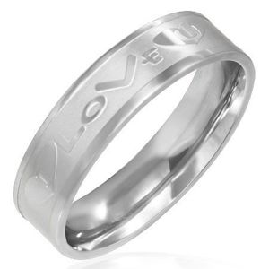 Inel din oțel cu fâșie mată în mijloc și "I LOVE U" - Marime inel: 52 imagine