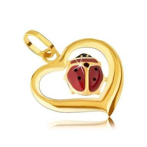 Pandantiv din aur - contur de inimă neregulată, email buburuză imagine