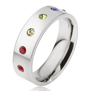 Inel lucios din oțel cu șase pietre colorate - Marime inel: 49 imagine