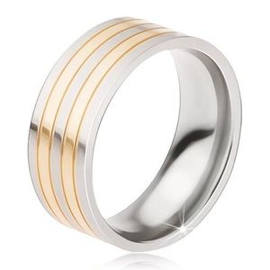 Inel din titan - inel lucios, argintiu şi auriu, dungi alternative - Marime inel: 57 imagine