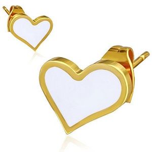 Cercei aurii din oţel - inimă albă, asimetrică imagine
