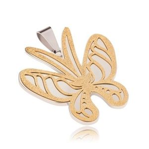 Pandantiv din oţel auriu şi argintiu, fluture cu suprafaţă sablată imagine