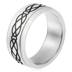 Inel din oțel 316L, ornament negreu lucios sub formă de romburi și lacrimi - Marime inel: 54 imagine