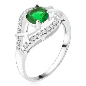 Inel din argint - ştras rotund, verde, braţe cu zirconiu - Marime inel: 50 imagine
