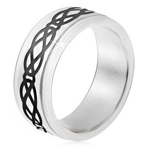 Inel din oțel, mijloc proeminent, model cu lacrimi, romburi și linii groase - Marime inel: 51 imagine
