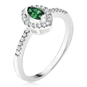 Inel argint - ştras verde, în formă eliptică, contur din zirconiu - Marime inel: 48 imagine