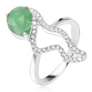 Inel argint 925 - ştras verde, în formă de lacrimă, linie ondulată din zirconiu - Marime inel: 48 imagine
