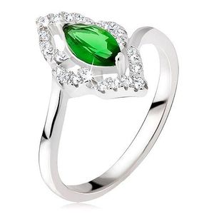 Inel argint - ştras verde, eliptic, contur din zirconiu - Marime inel: 48 imagine