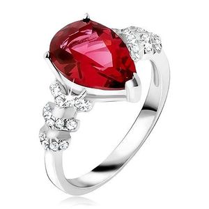 Inel argint 925 - ştras roşu în formă de lacrimă, săgeţi de zirconiu transparent - Marime inel: 50 imagine