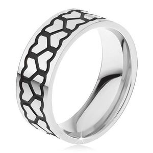 Inel din oțel, două rânduri late de contururi de inimi simetrice - Marime inel: 59 imagine