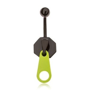 Piercing pentru buric realizat din oțel, fermoar negru cu cheiță verde neon imagine