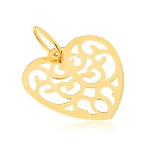 Pandantiv din aur galben 9K - inimă normală decupată, cu ornamente imagine