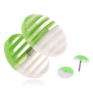 Plug fals din acrilic, cercuri transparente, cu dungi albe şi verzi imagine