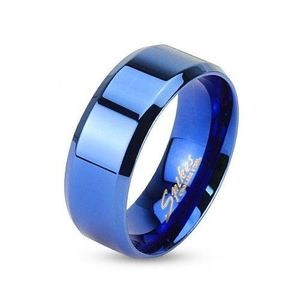 Inel tip bandă, neted, şlefuit, din oţel inoxidabil, albastru regal, 8 mm - Marime inel: 59 imagine