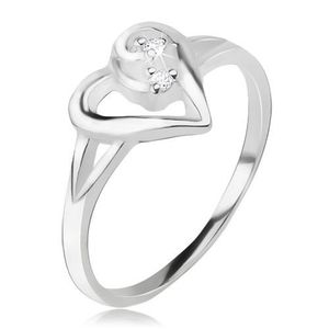 Inel argint 925, contur asimetric de inimă, ştrasuri transparente - Marime inel: 49 imagine
