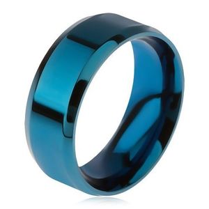 Inel albastru, lucios, din oţel, margini teşite - Marime inel: 56 imagine