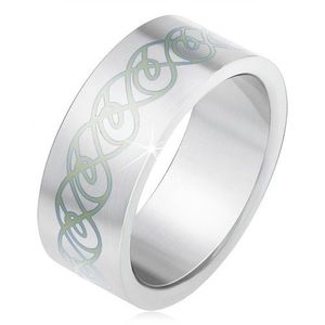 Inel din oţel inoxidabil, suprafaţă mată, plată, ornament cu linii răsucite - Marime inel: 55 imagine