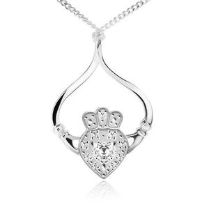 Colier din argint 925, lanț, inimă, coroană, mâini, zirconii transparente imagine