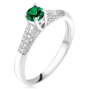 Inel cu zirconiu verde într-o montură, ştrasuri transparente, argint 925 - Marime inel: 49 imagine