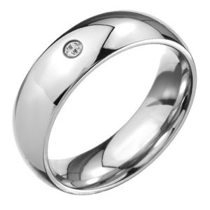 Inel din oţel 316L, suprafaţă luciosă, rotunjită, ştras transparent, şlefuit - Marime inel: 49 imagine