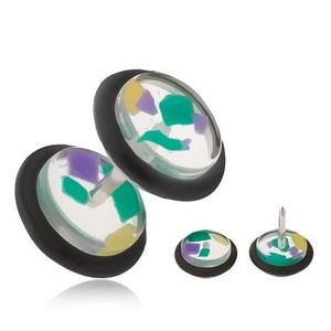 Piercing fals pentru ureche, cercuri din acrilic transparent, fragmente colorate imagine