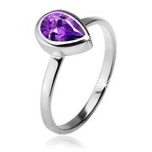 Inel cu ştras violet, în formă de lacrimă, într-o montură, argint 925 - Marime inel: 49 imagine