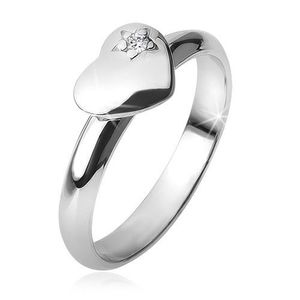 Inel cu o inimă convexă, simetrică, stea, zirconiu, argint 925 - Marime inel: 49 imagine