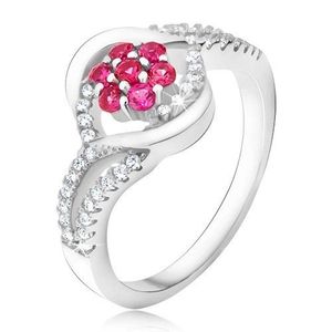 Inel argint 925, floare din zirconiu roz, buze - Marime inel: 49 imagine