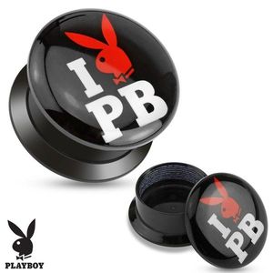 Plug şurub din acrilic negru - I love Playboy - Lățime: 10 mm imagine