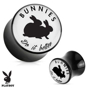 Plug şa pentru ureche, din acrilic negru "Bunnies do it better" - Lățime: 10 mm imagine