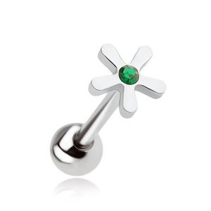 Piercing pentru limbă din oţel, floare cu zirconiu verde imagine