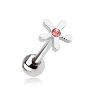 Piercing pentru limbă din oţel, floare cu un zirconiu roz imagine