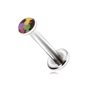 Piercing pentru bărbie, din oţel, bule colorate pe un fond negru imagine