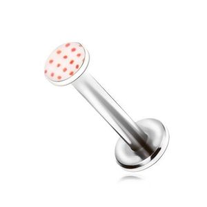 Piercing pentru bărbie din oţel, buline mici, roşii pe un fond alb imagine