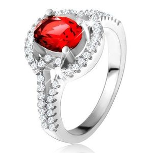 Inel cu zircon oval, roşu, braţe bifurcate, rotunjite, argint 925 - Marime inel: 50 imagine