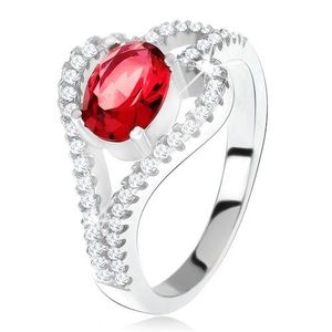 Inel din argint 925, piatră ovală roşie, contur transparent frunză - Marime inel: 49 imagine