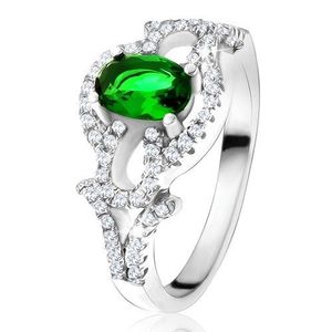 Inel cu piatră ovală verde, cercuri transparente, lacrimi, din argint 925 - Marime inel: 50 imagine