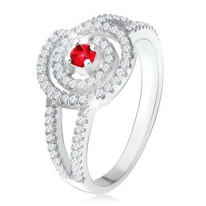 Inel argint 925, spirală cu zircon transparent, floare rubinie - Marime inel: 49 imagine
