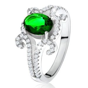 Inel din argint 925, piatră ovală verde, braţe răsucite, cu zircon - Marime inel: 50 imagine