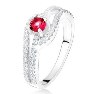 Inel cu braţe ondulate din zirconiu, ştras roşu, argint 925 - Marime inel: 49 imagine
