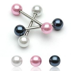 Piercing pentru limbă cu bile din perle colorate - Culoare Piercing: Alb imagine