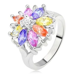 Inel lucios argintiu, floare colorată cu pietre fațetate - Marime inel: 48 imagine