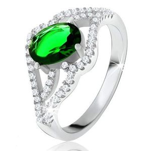 Inel cu ştras oval, verde, braţe ondulate, cu zirconiu, argint 925 - Marime inel: 50 imagine