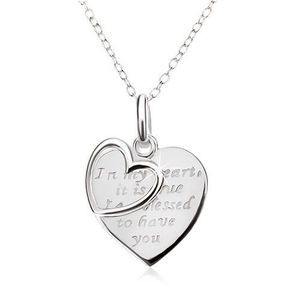 Colier ajustabil - lanţ, inimă cu inscripţie, contur de inimă, argint 925 imagine