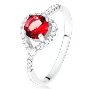 Inel cu inimă asimetrică din zirconiu, piatră roşie, argint 925 - Marime inel: 49 imagine