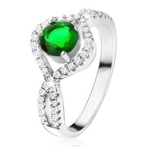 Inel argint 925, ştras rotund, verde, braţe cu zirconiu, răsucite - Marime inel: 49 imagine
